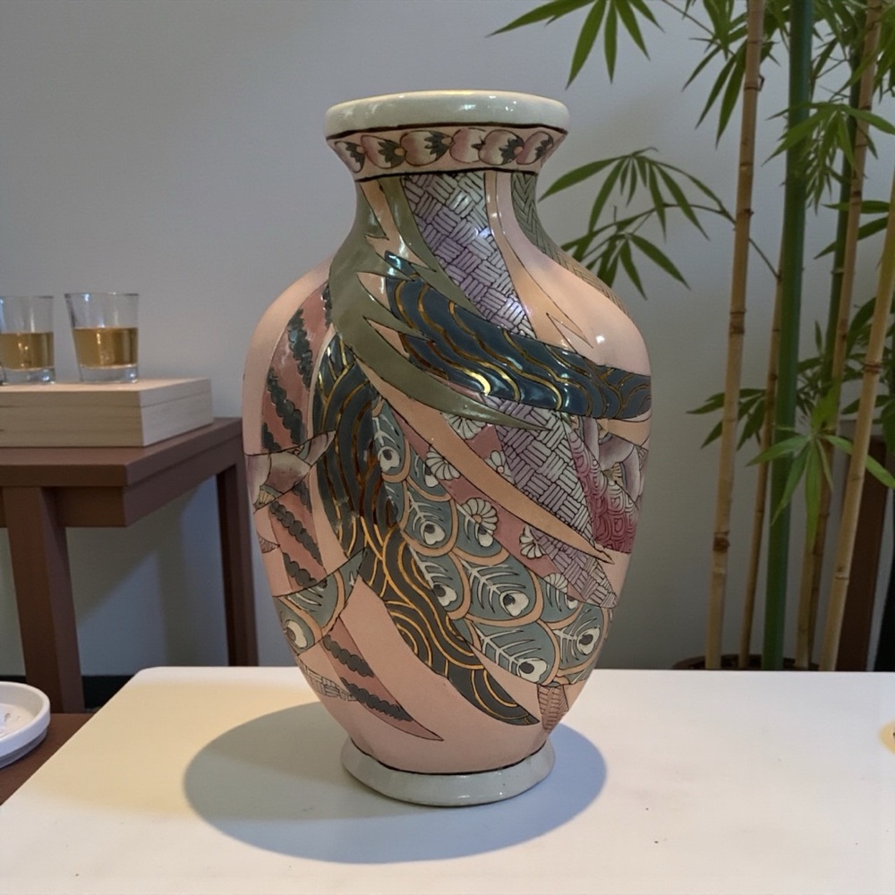 Vintage H.F.P. Macau Hand-Painted Ceramic Chinoiserie Vase
